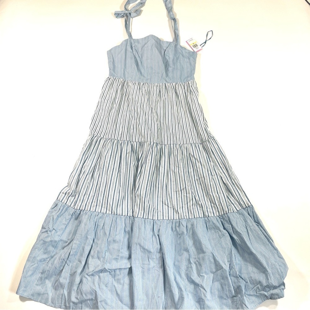 New Riley & Rae Colorblock Stripe Midi Dress Tie Shoulder - Picture 2 of 7